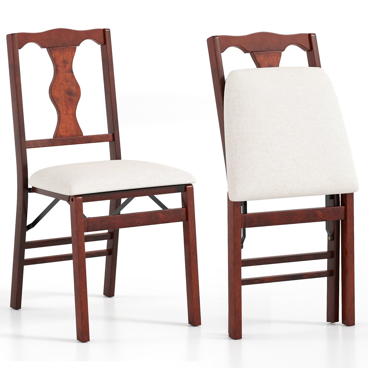Folding Chairs Set of 2 Upholstered Dining Chairs with Comfy Padded Seats-Brown