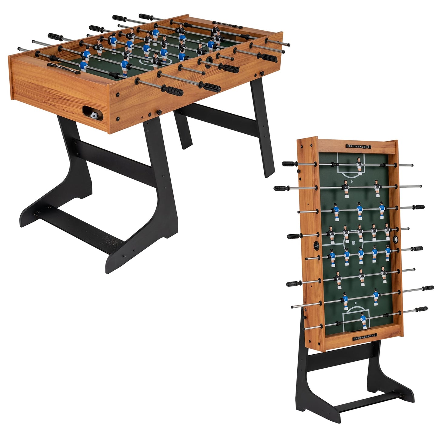 Folding Foosball Table 4ft x 2ft Competition-Sized Soccer Table with 2 Balls and Slide Scorers-Black