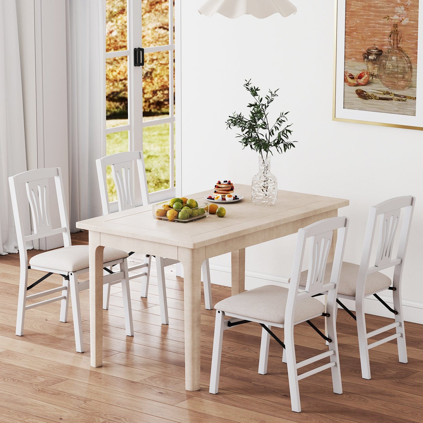 Folding Kitchen Chairs Set of 4 Upholstered Dining Chairs with Comfy Padded Seats-White