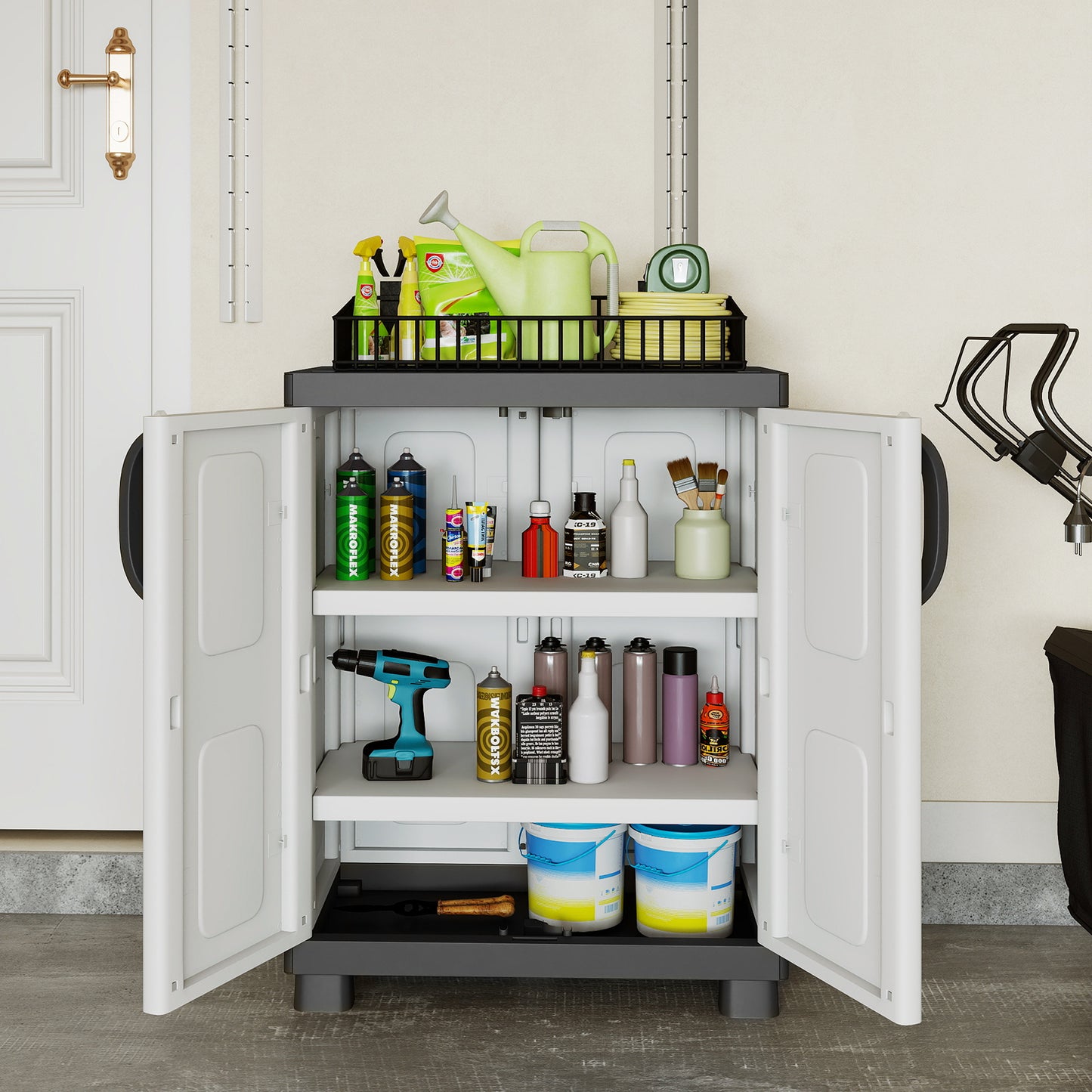Freestanding Buffet Cabinet Sideboard with 2 Doors and Adjustable Shelves for Kitchen and Garage-Beige