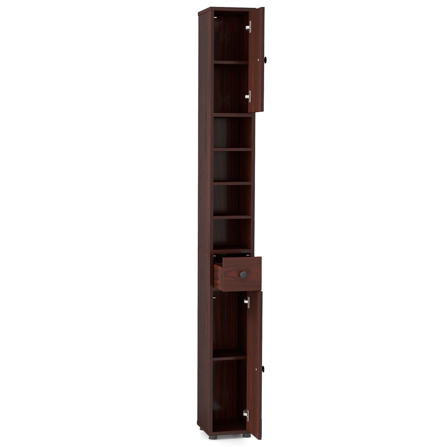 Freestanding Slim Bathroom Cabinet with Drawer and Adjustable Shelves-Black