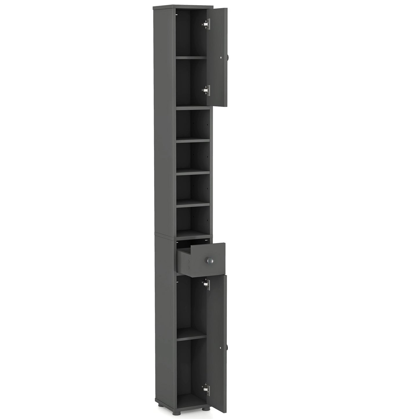 Freestanding Slim Bathroom Cabinet with Drawer and Adjustable Shelves-Black
