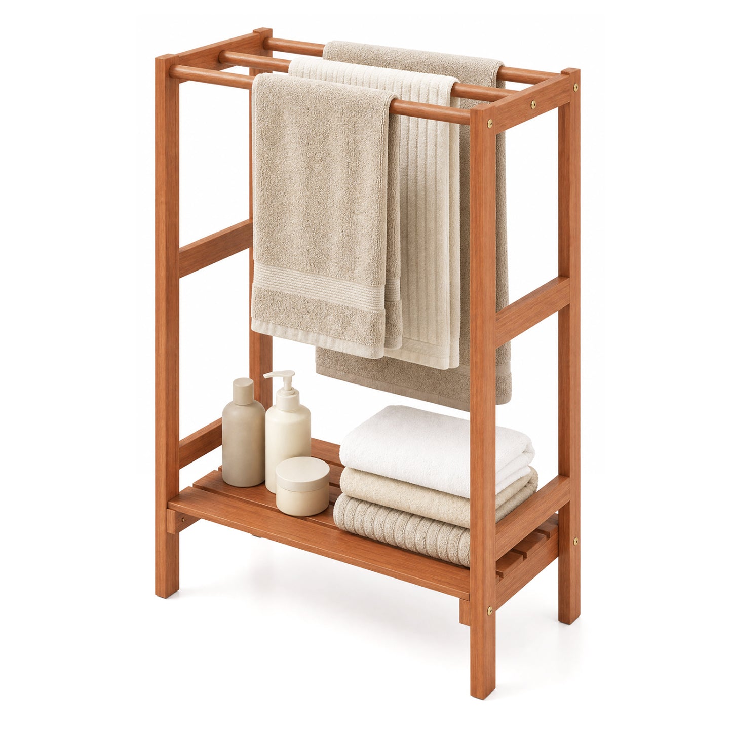 Freestanding Towel Rack with 3 Hanging Bars & Bottom Shelf for Bathroom Laundry
