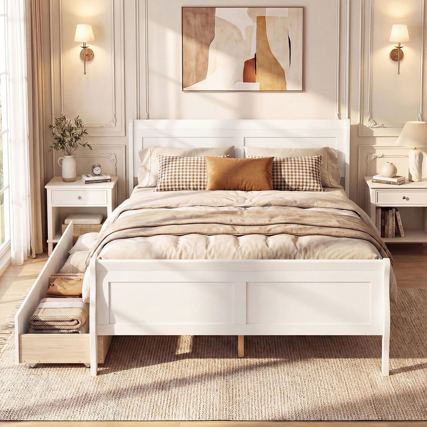 Full Size Bed Frame with 2 Storage Drawers and Footboard for Kids Teens Adults-Gray