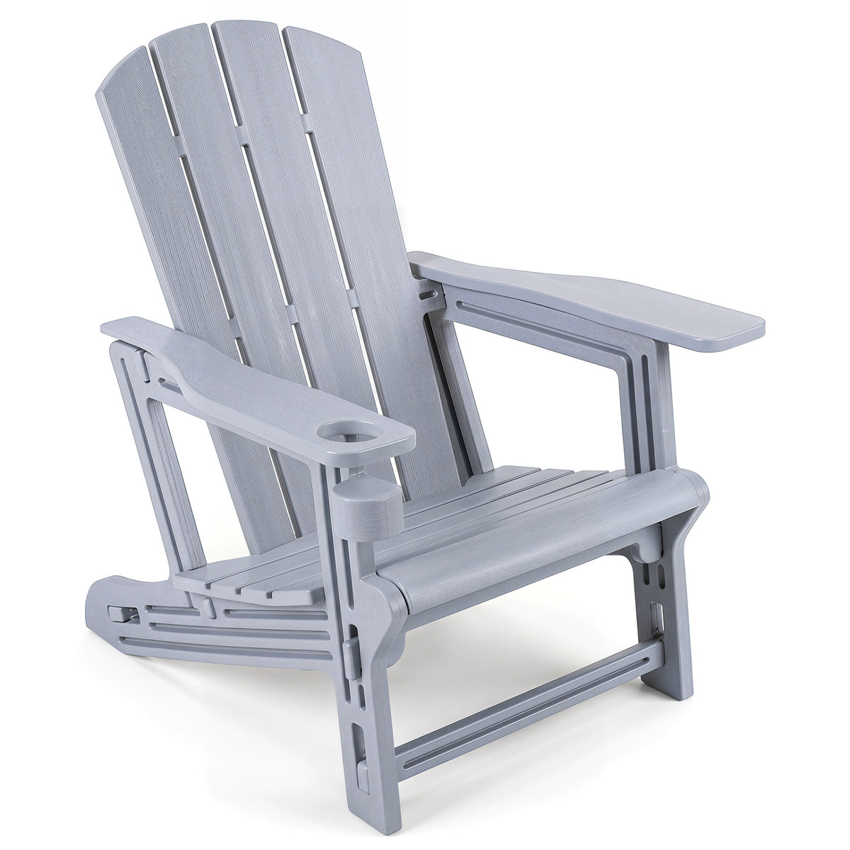 Black HDPE Adirondack chair with realistic wood grain texture, ideal for outdoor patio and backyard seating.