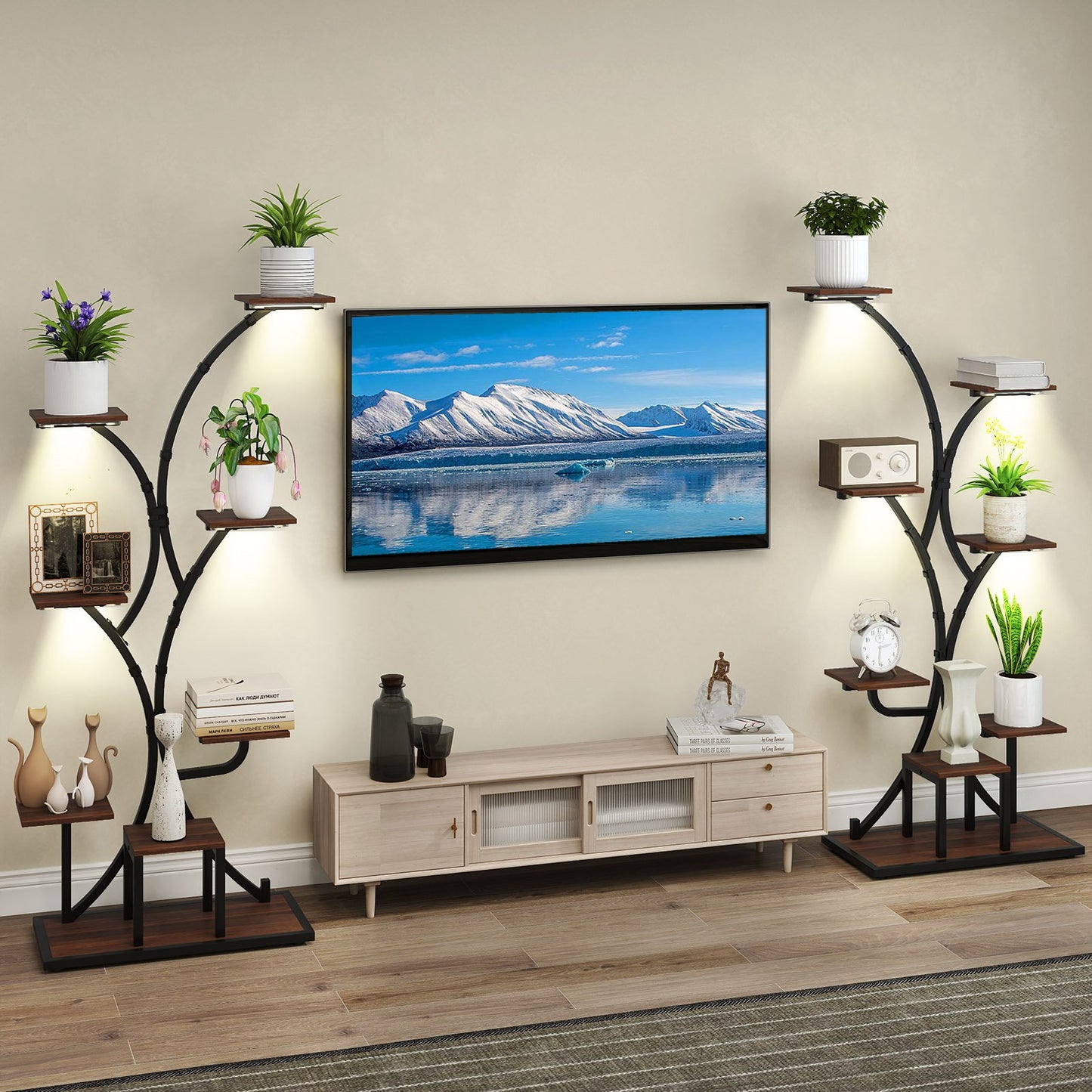 Indoor Plant Stand with Grow Lights 58" Tall 8-Tier Corner Metal Plant Shelf-Set of 1