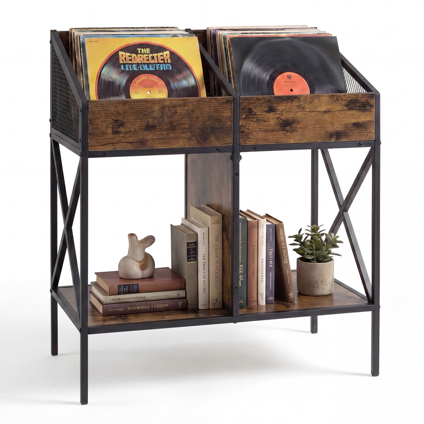 Industrial Magazine Books Record Holder with Metal Frame and Anti-tip Kits-Natrual