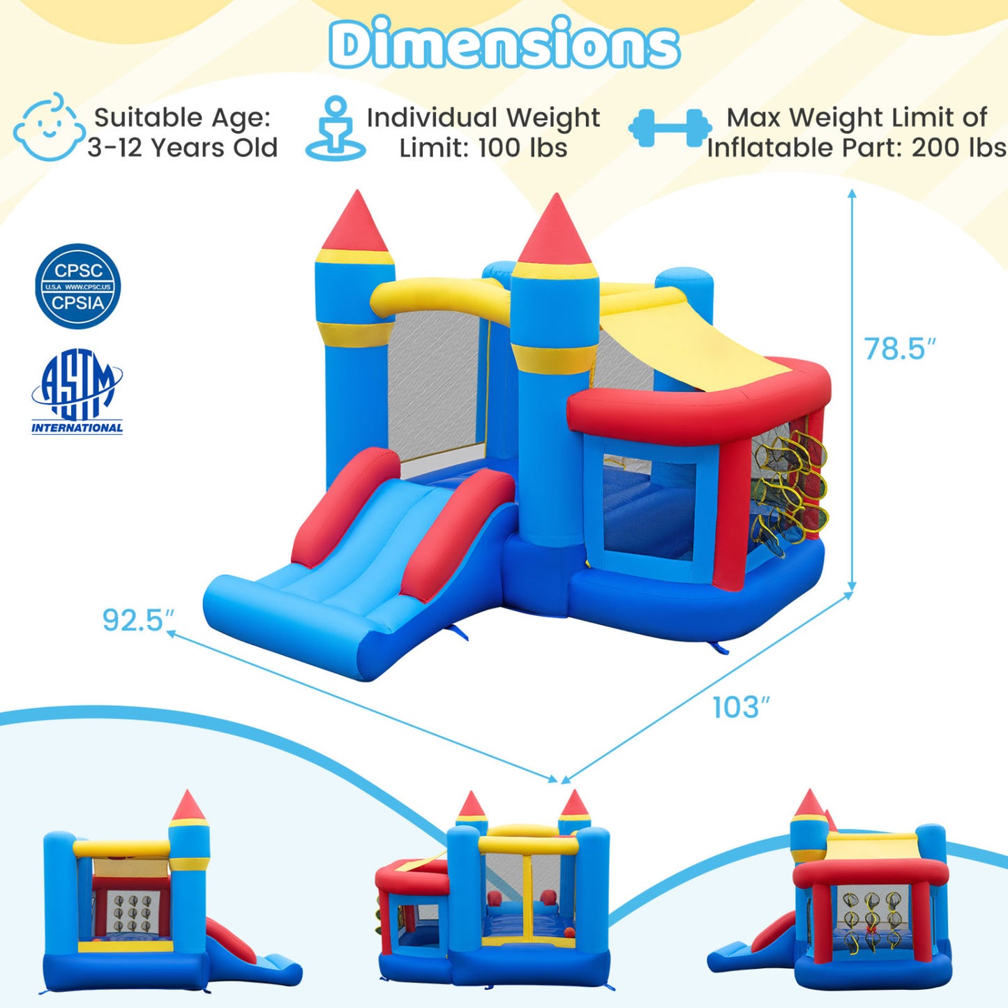 Inflatable Bounce House for Kids with Slide Ocean Ball and Pitching Game for Birthday Party Carnival