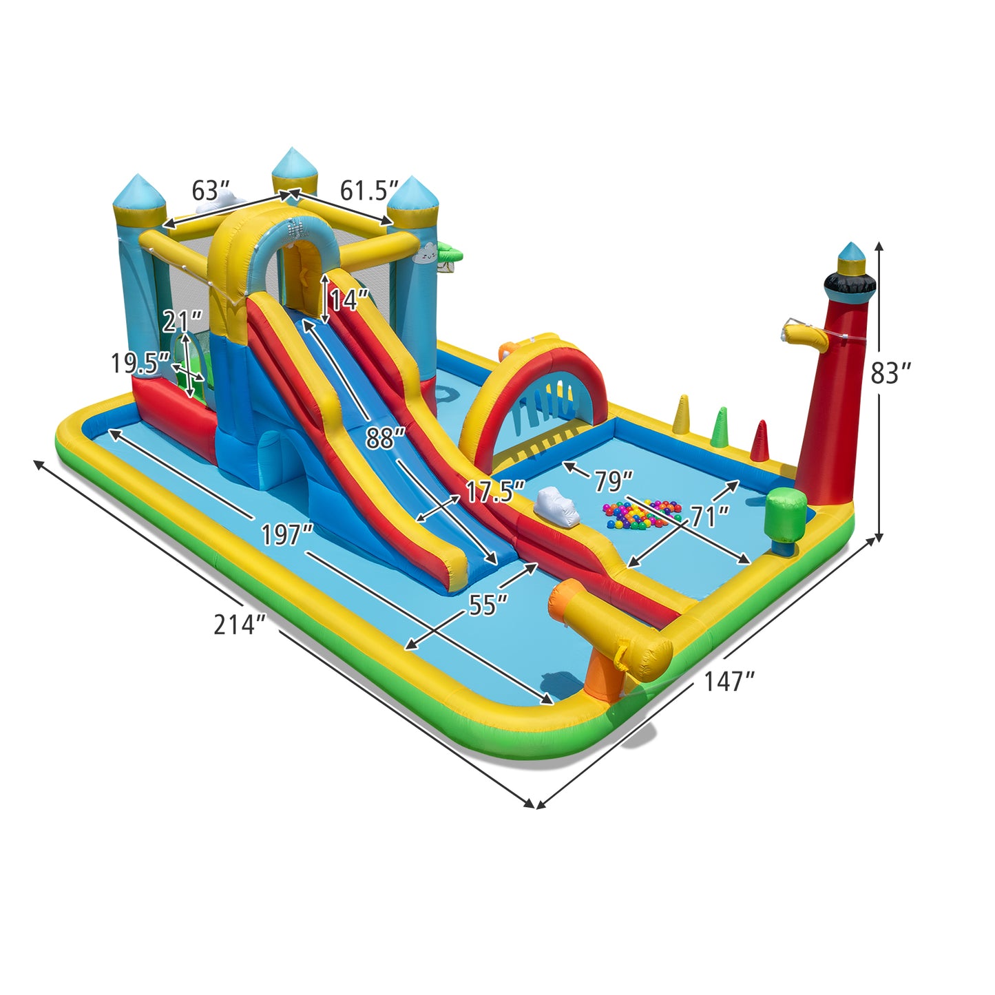 Inflatable Water Slide Giant Water Park with Long Slide Jumping Area
