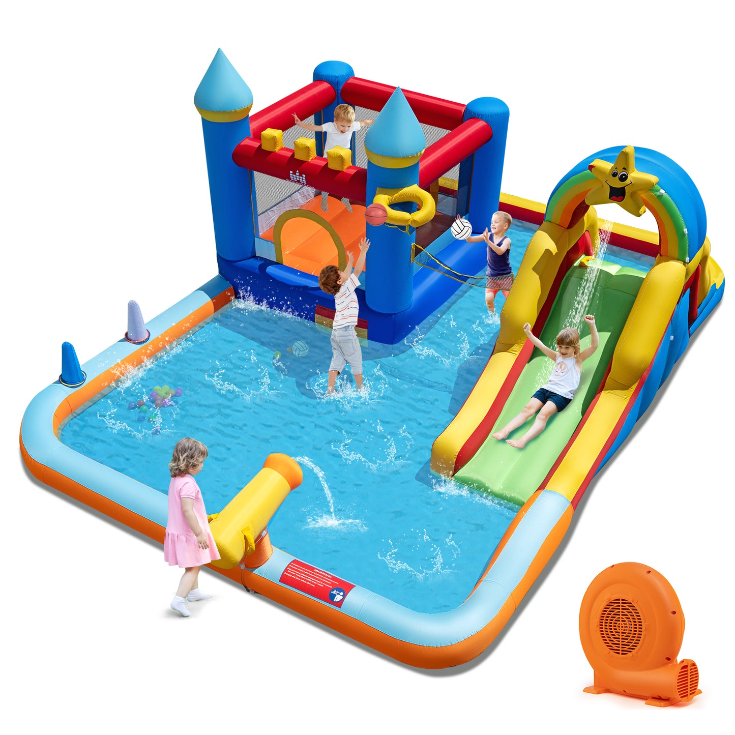 Inflatable Water Slide Park Bouncy Castle with Climbing Wall with 750W Blower