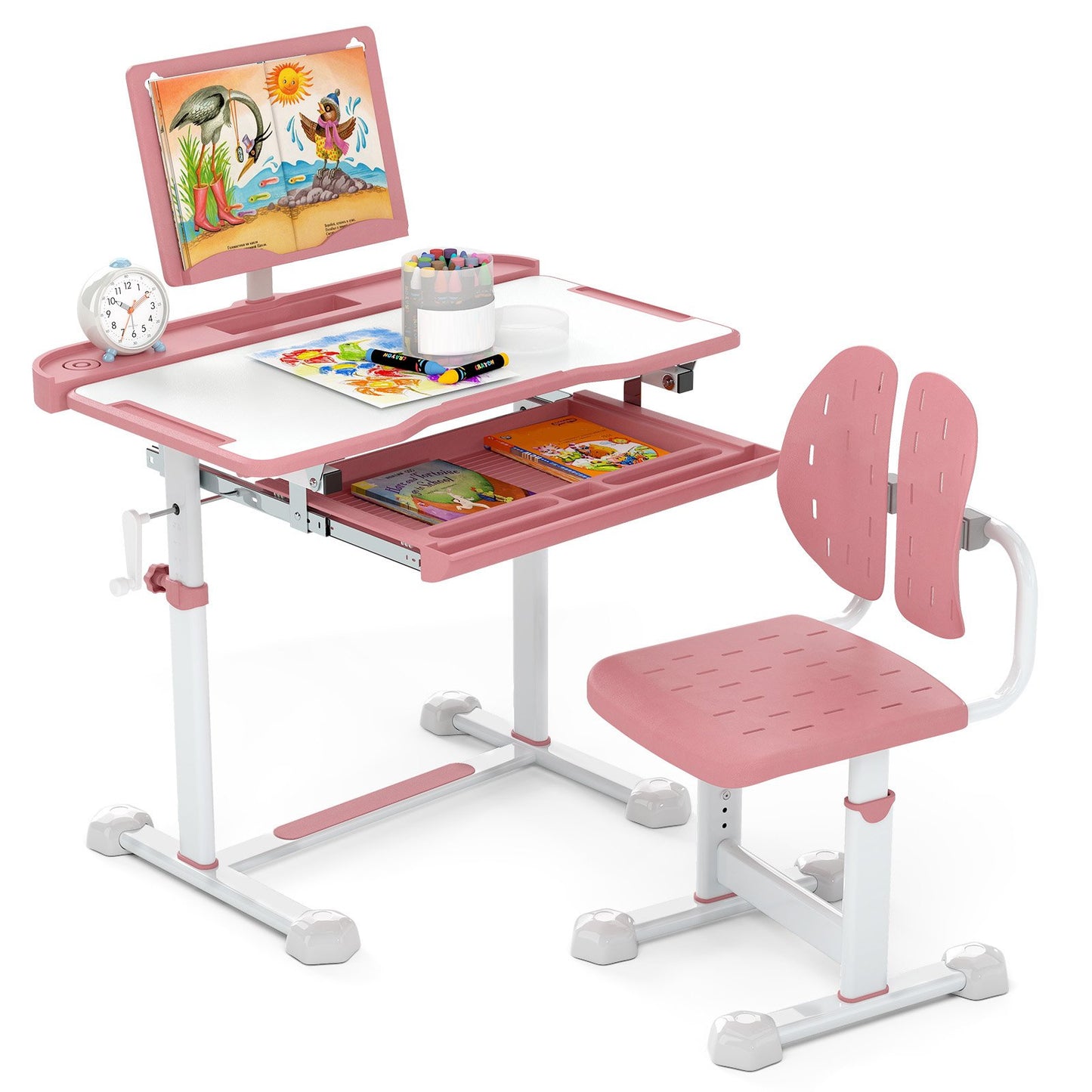 Kid's Study Desk and Chair Set with Tilt Desktop and Book Stand-Blue