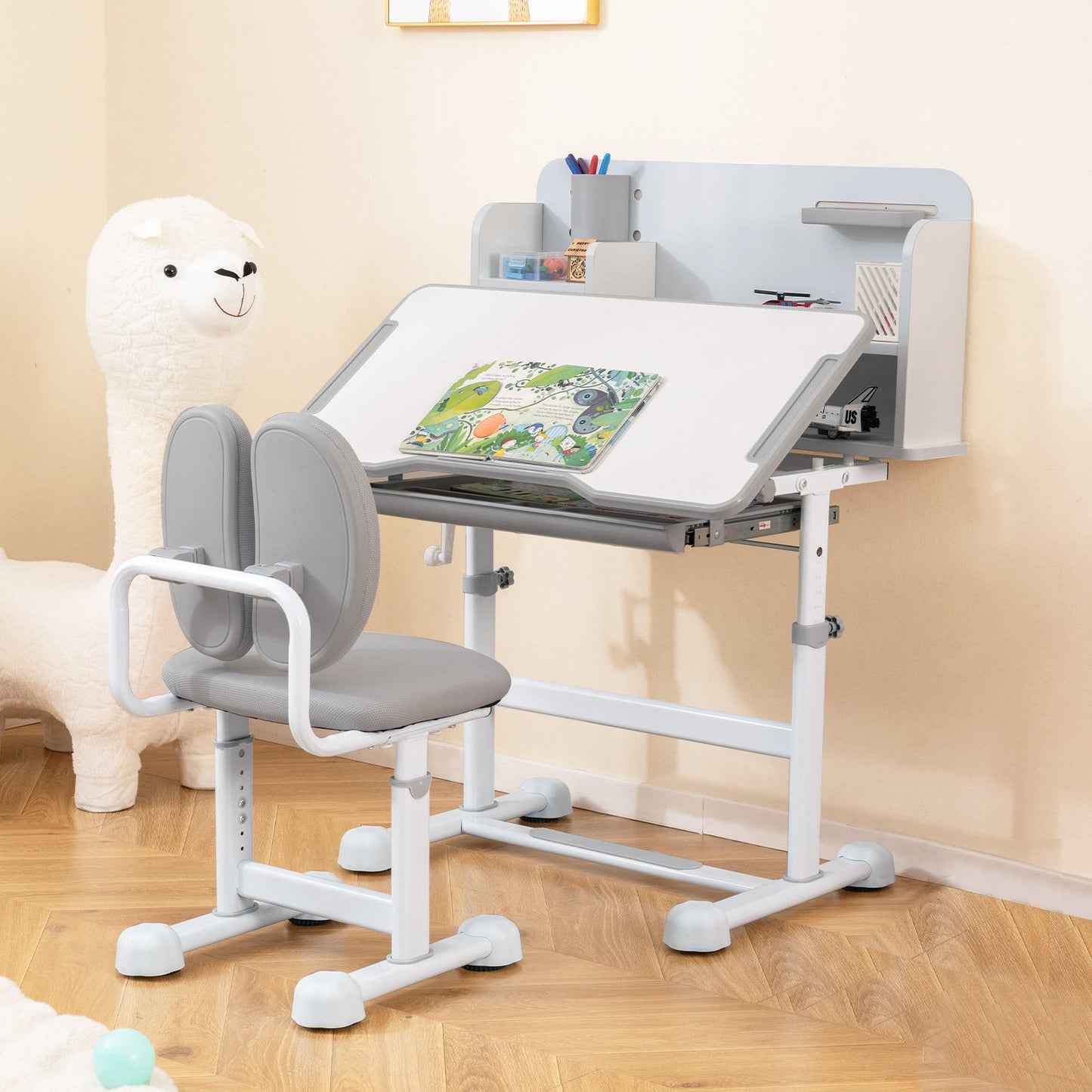 Kid's Study Desk and with Tilt Desktop and Pen Holder-Blue