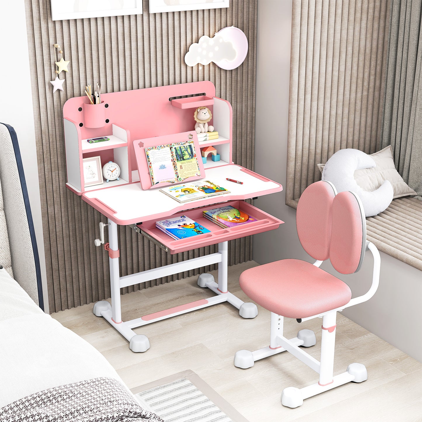 Kid's Study Desk and with Tilt Desktop and Pen Holder-Blue