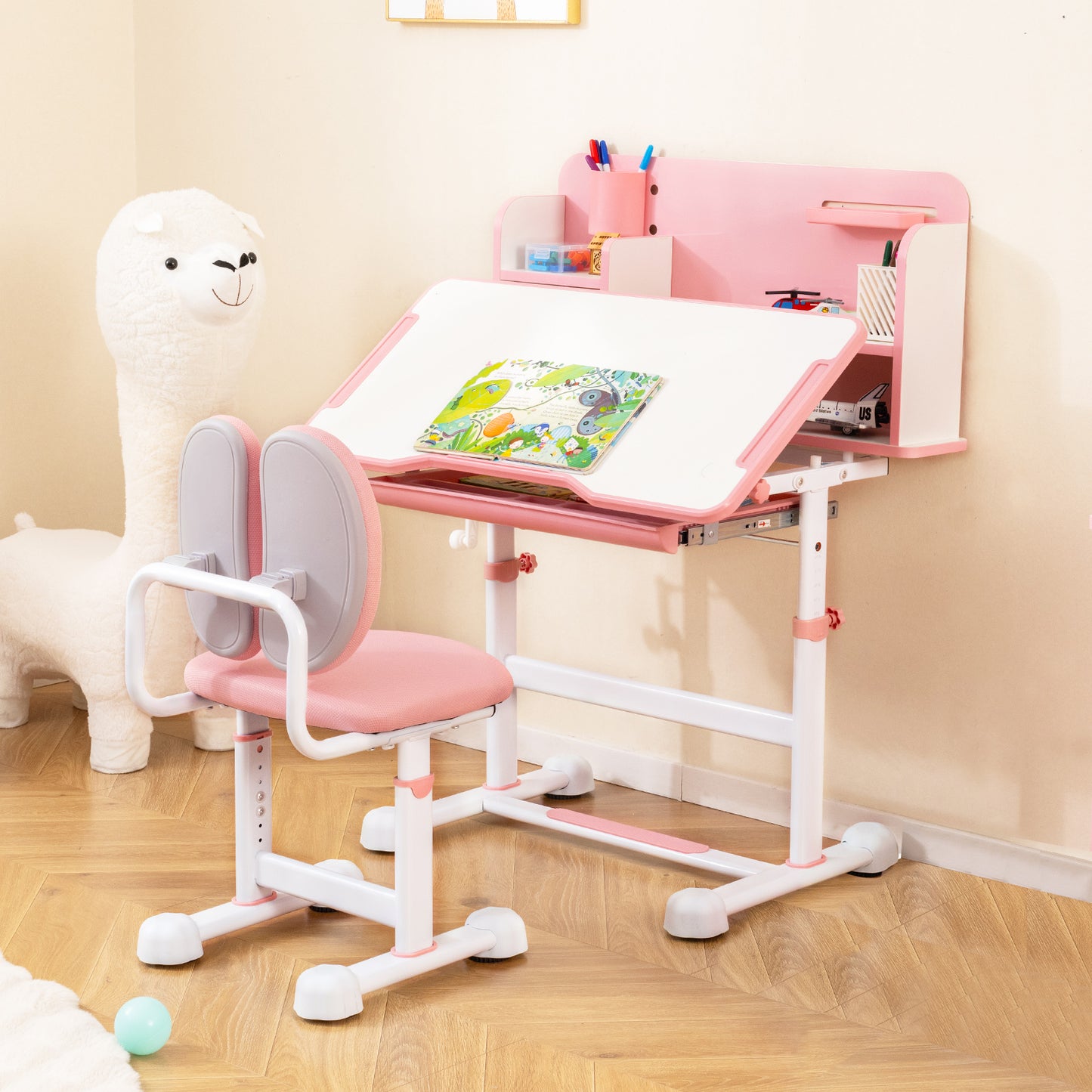Kid's Study Desk and with Tilt Desktop and Pen Holder-Blue