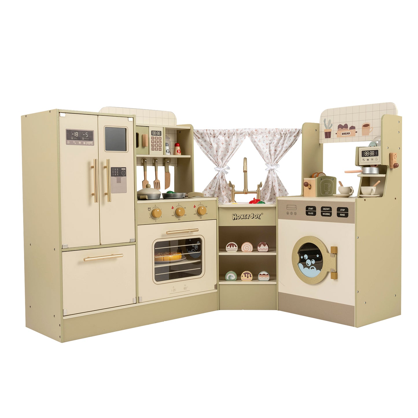 Kids Corner Play Kitchen with Faucet and Dishwasher and Stoves-Green