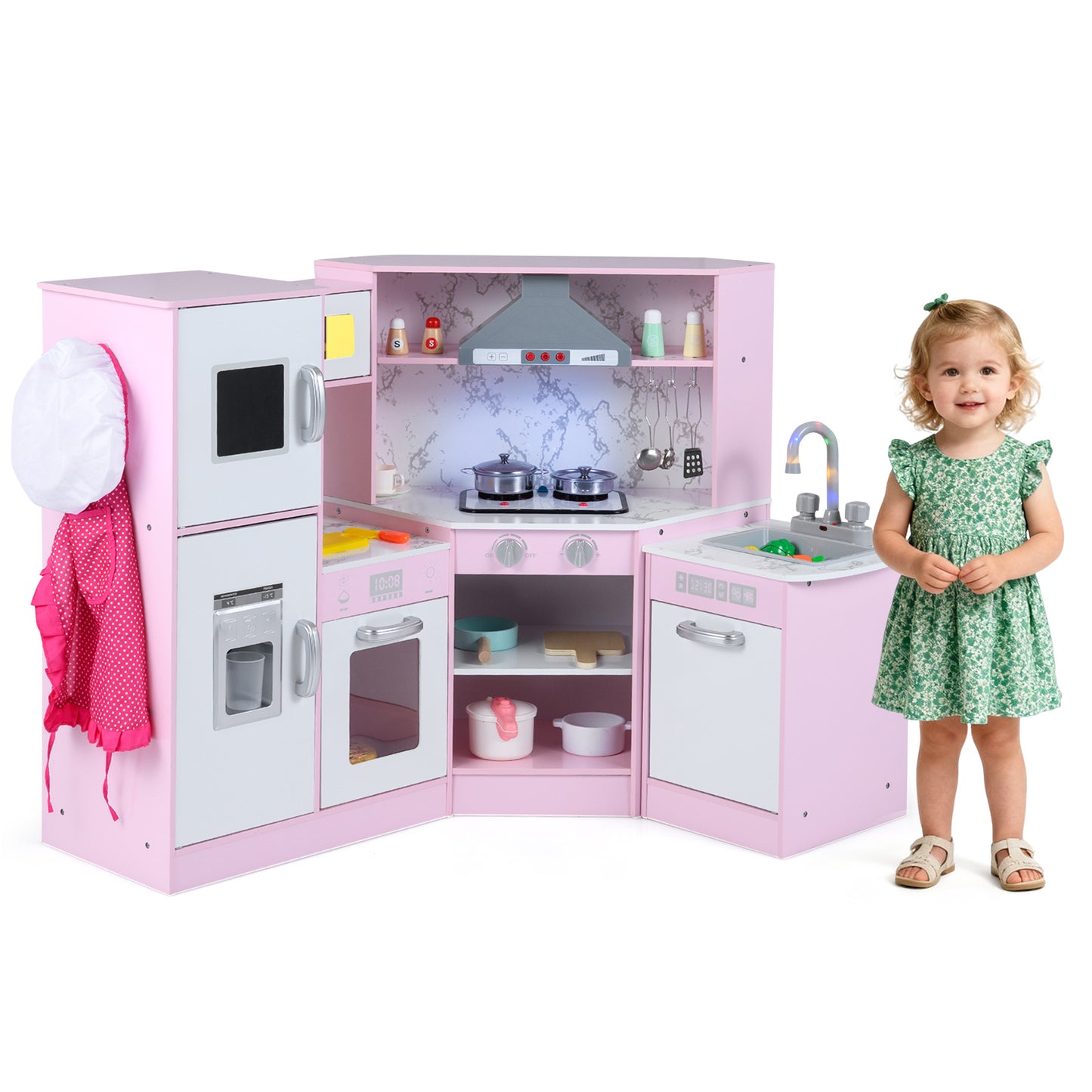 Kids Corner Pretend Kitchen Playset with Separated Washing Basin-Pink