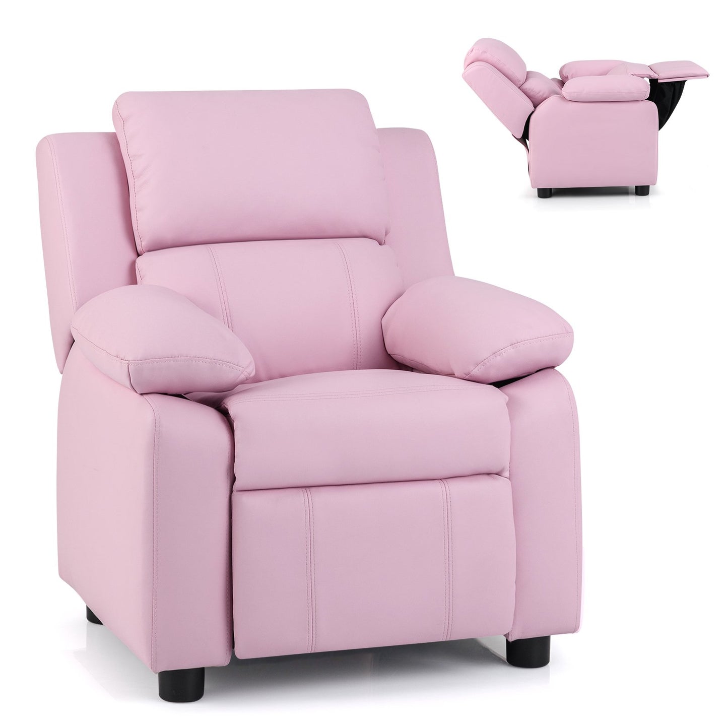 Kids Deluxe Headrest Recliner Sofa Chair with Storage Arms-Black