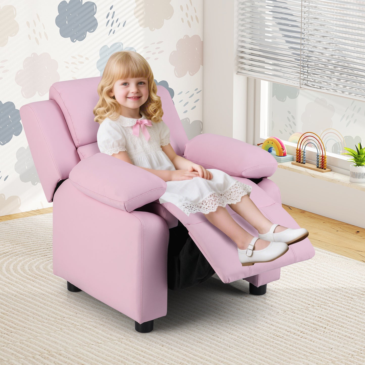 Kids Deluxe Headrest Recliner Sofa Chair with Storage Arms-Black