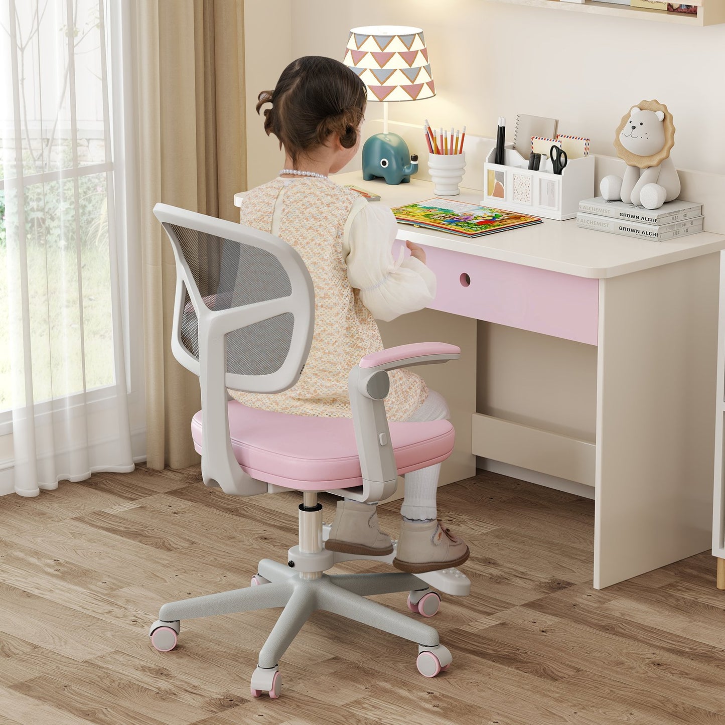 Kids Desk Chair Children Study Chair with Adjustable Height Armrest and Footrest-Blue