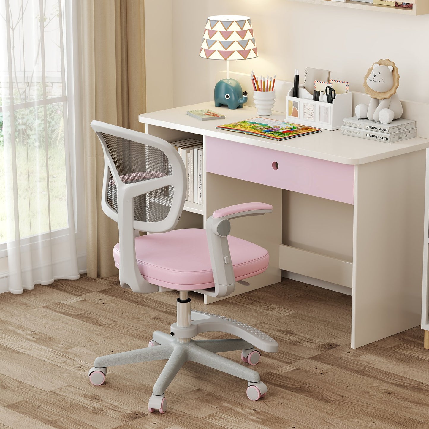 Kids Desk Chair Children Study Chair with Adjustable Height Armrest and Footrest-Blue
