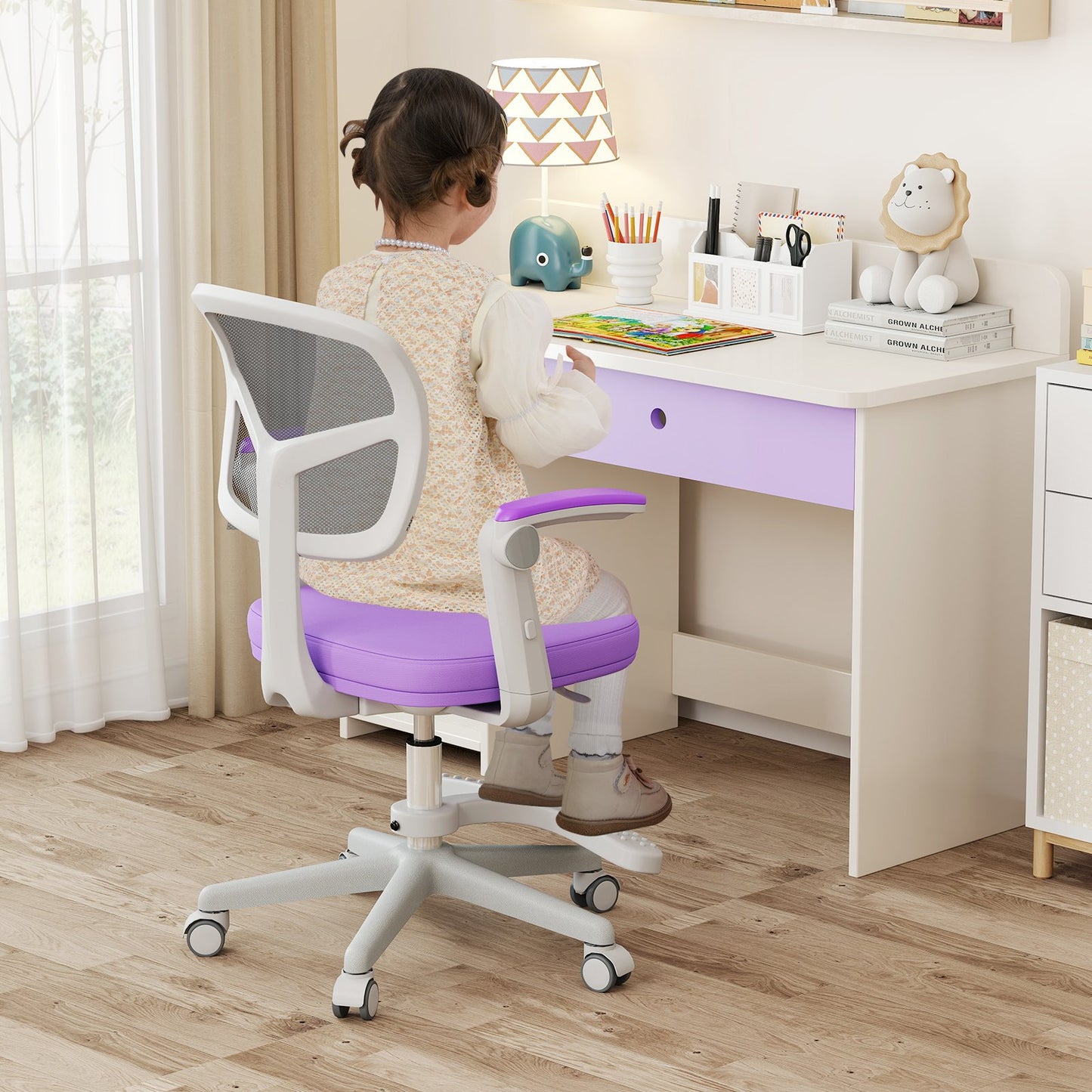 Kids Desk Chair Children Study Chair with Adjustable Height Armrest and Footrest-Blue