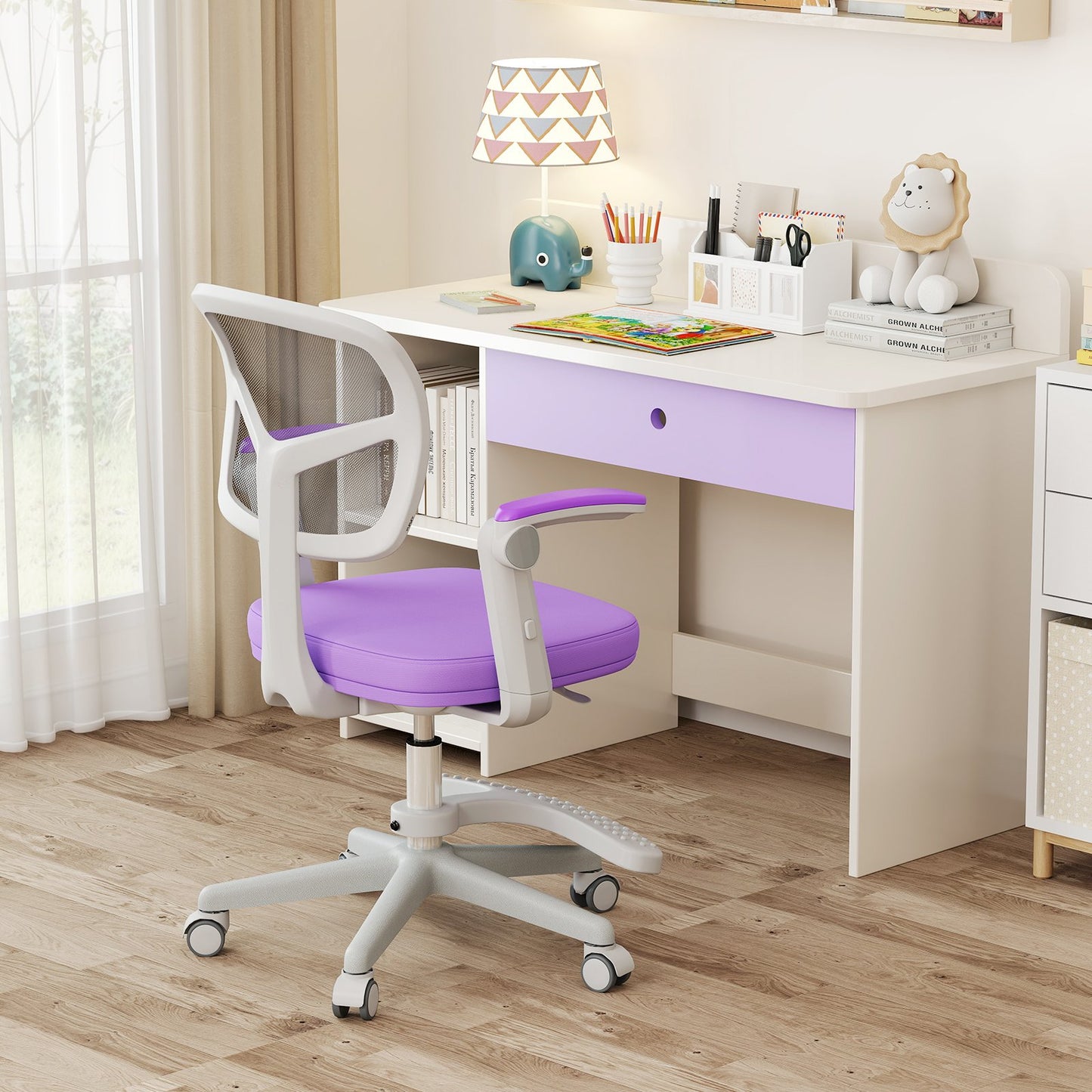 Kids Desk Chair Children Study Chair with Adjustable Height Armrest and Footrest-Blue