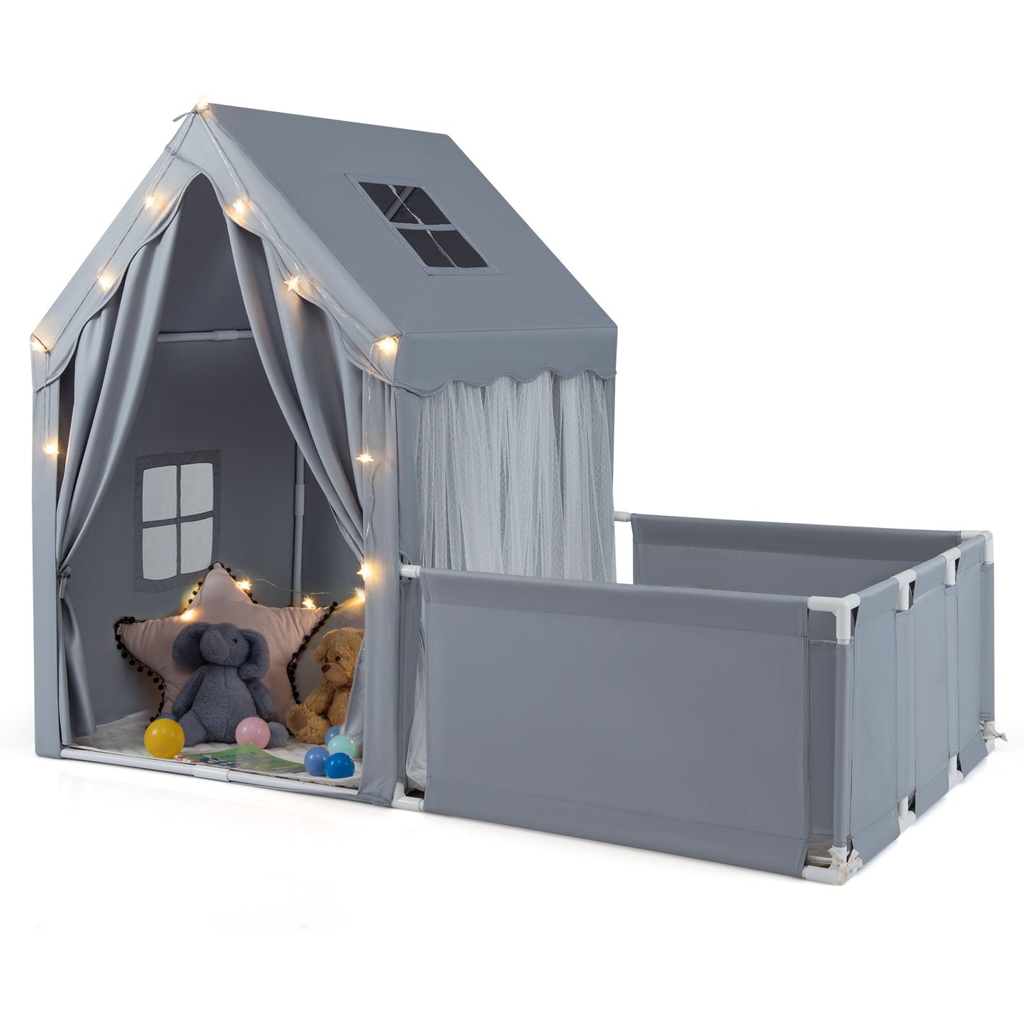 Kids Play Tent with Playpen 2-in-1 Toddler Playhouse with Yard-Beige