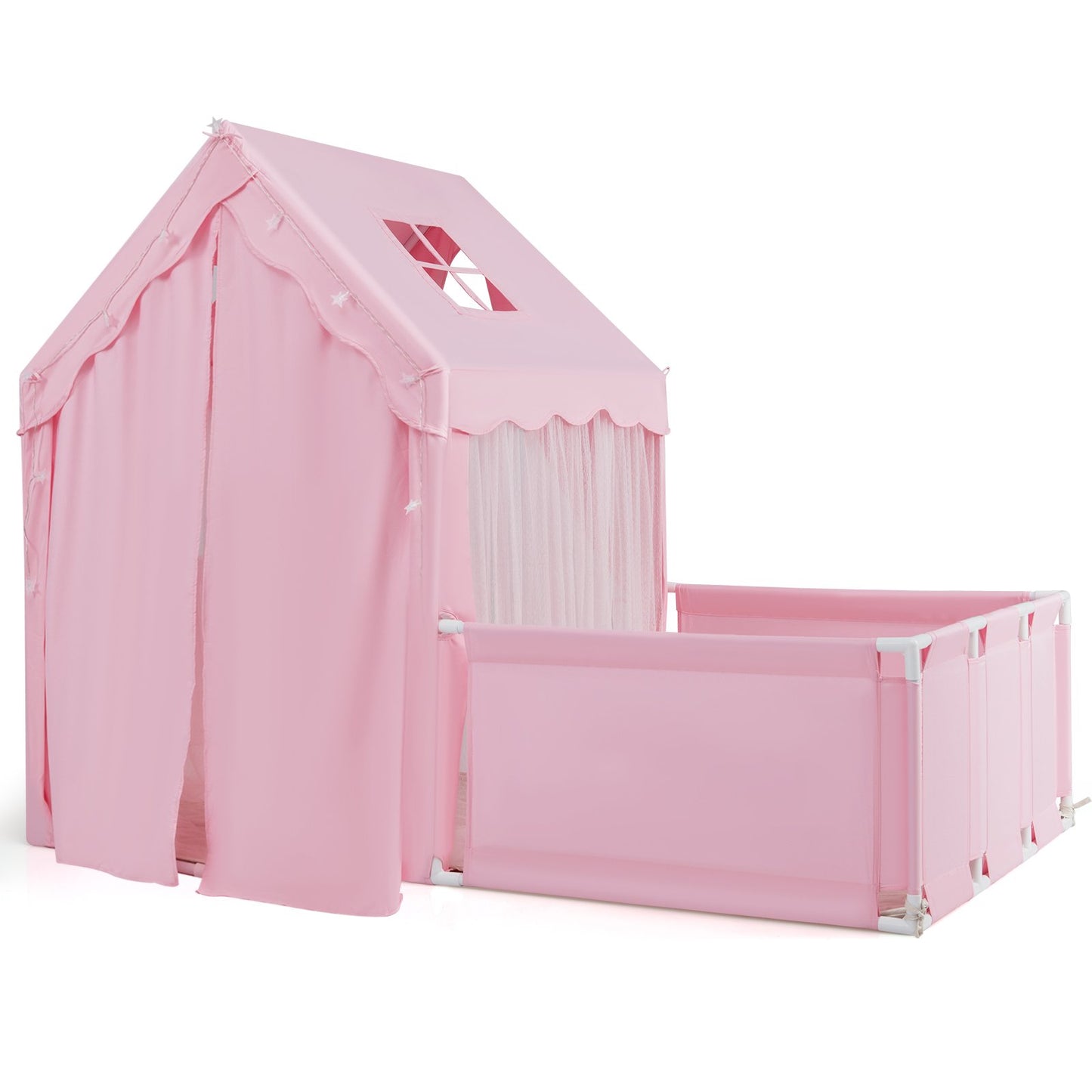 Kids Play Tent with Playpen 2-in-1 Toddler Playhouse with Yard-Beige