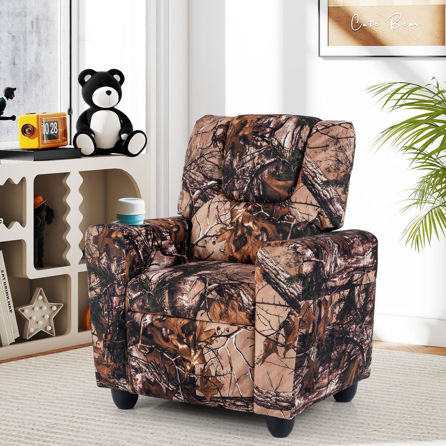Kids Recliner Chair Push Back Toddler Reclining Armchair with Cup Holder-White