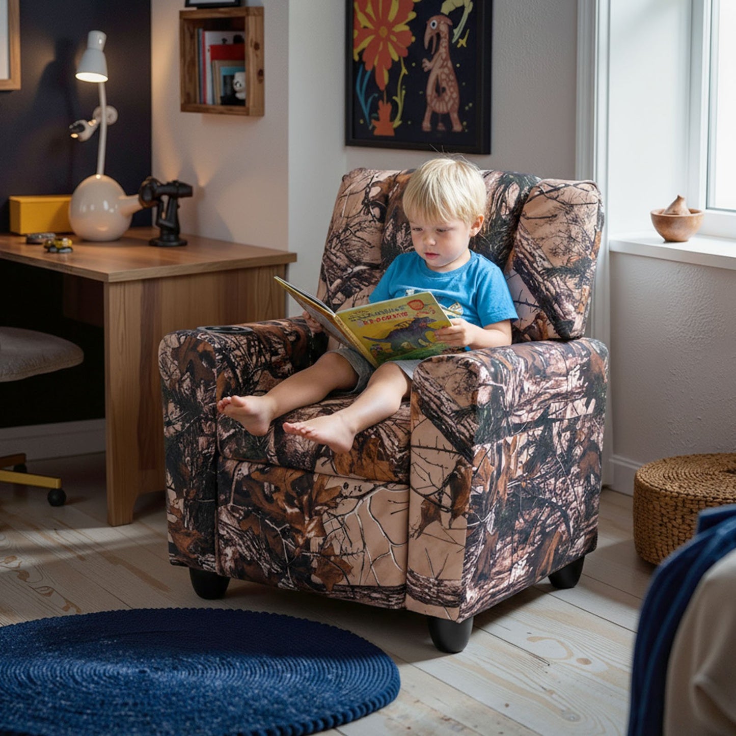 Kids Recliner Chair Push Back Toddler Reclining Armchair with Cup Holder-White