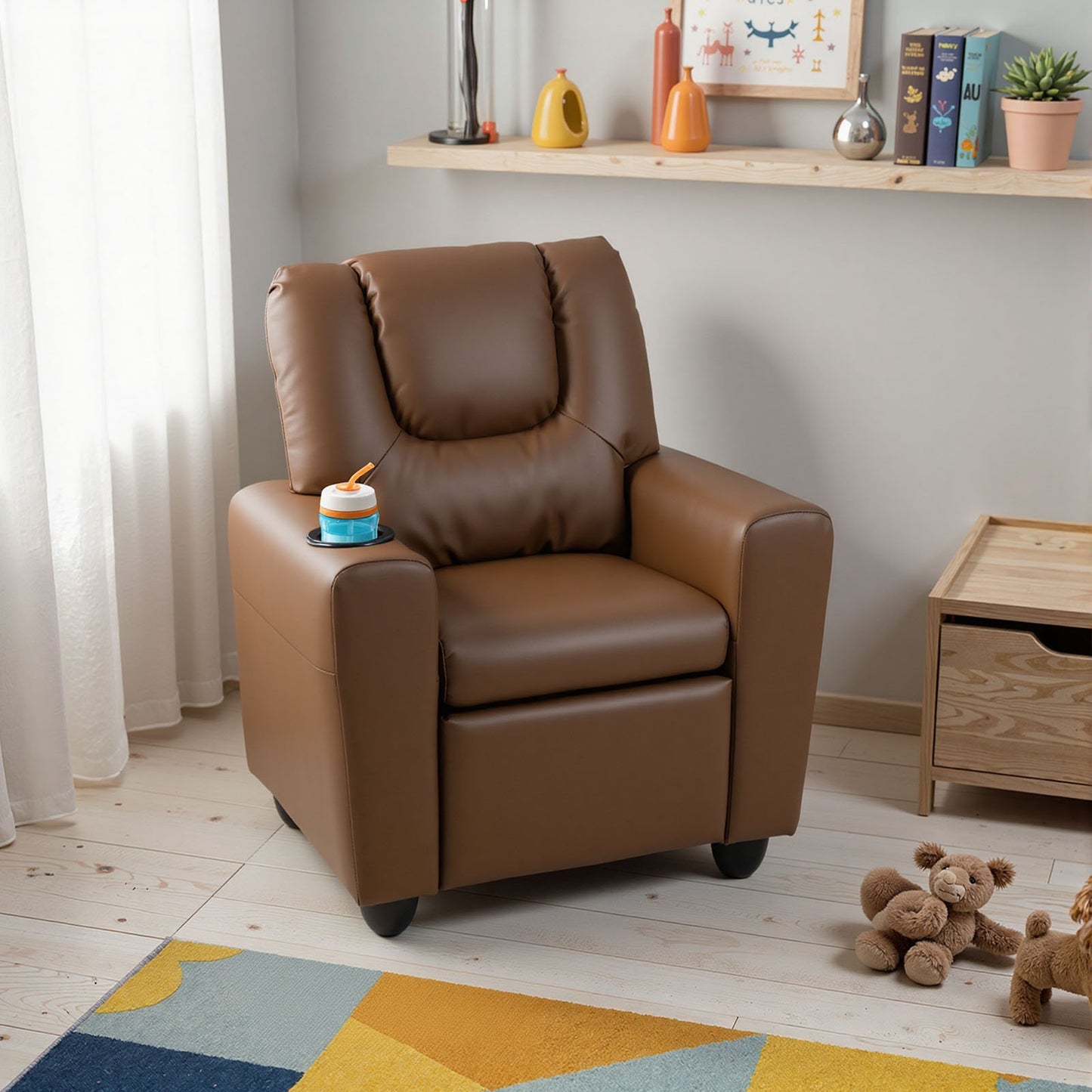 Kids Recliner Chair Push Back Toddler Reclining Armchair with Cup Holder-White