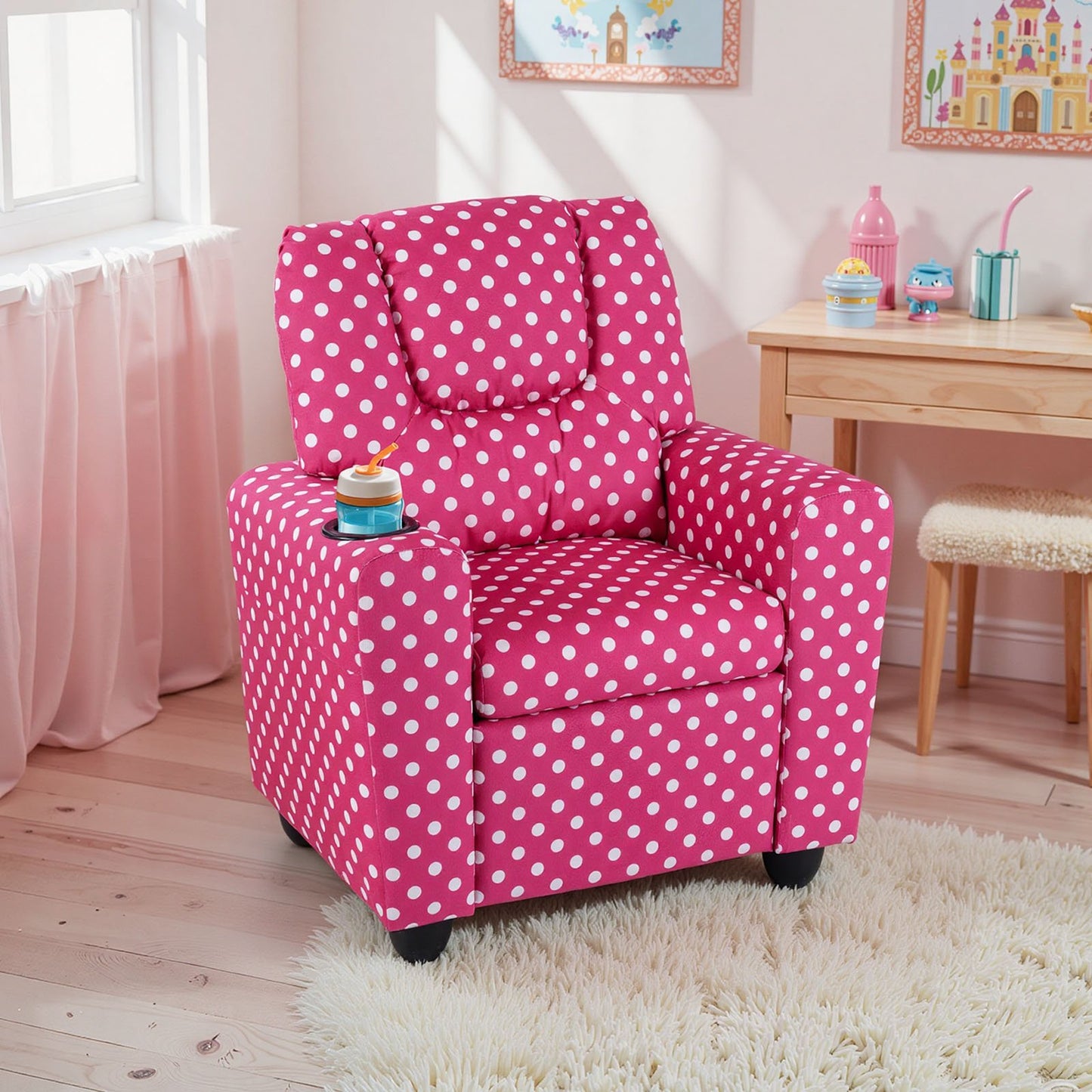 Kids Recliner Chair Push Back Toddler Reclining Armchair with Cup Holder-White