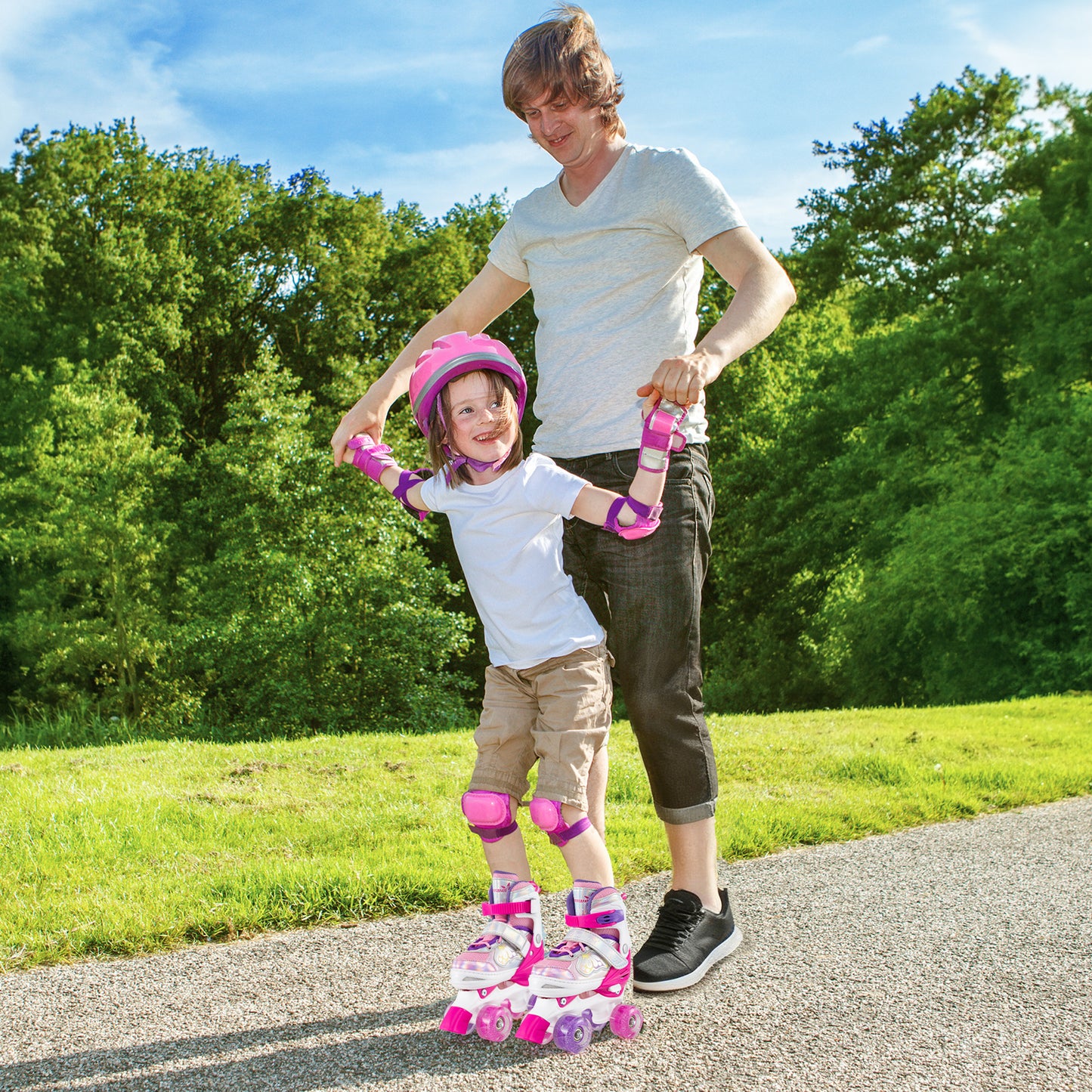 Kids Roller Skates 4 Sizes Adjustable Quad Skates with Light-up Wheels and Safety Protection-Navy