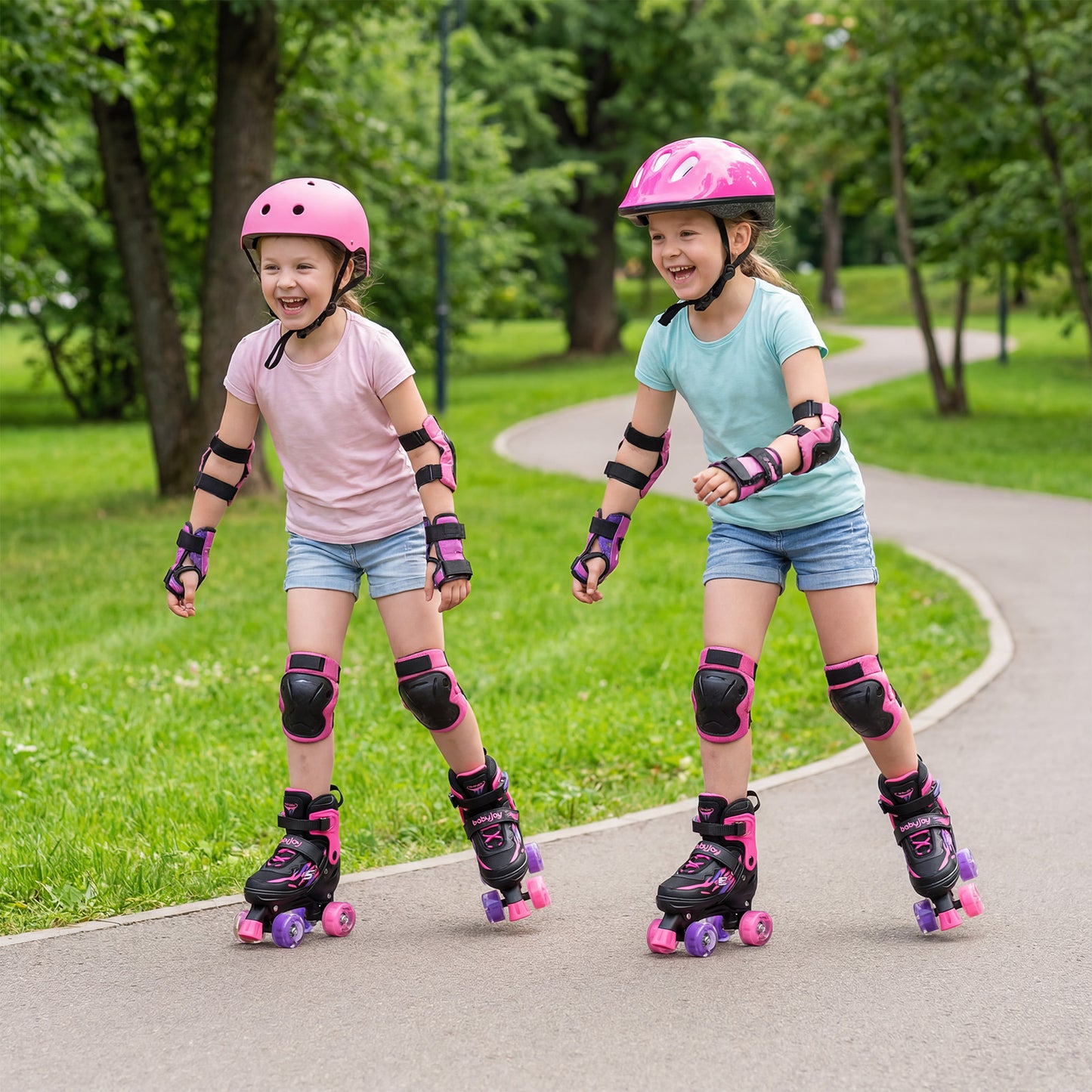 Kids Roller Skates for Girls Boys 4 Sizes Adjustable Quad Skates with Light-up Wheels for Outdoor-Black