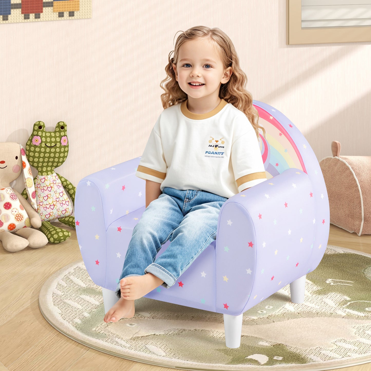 Kids Sofa with Breathable Spandex Fabric and High-density Sponge Filling for Boys and Girls-Blue