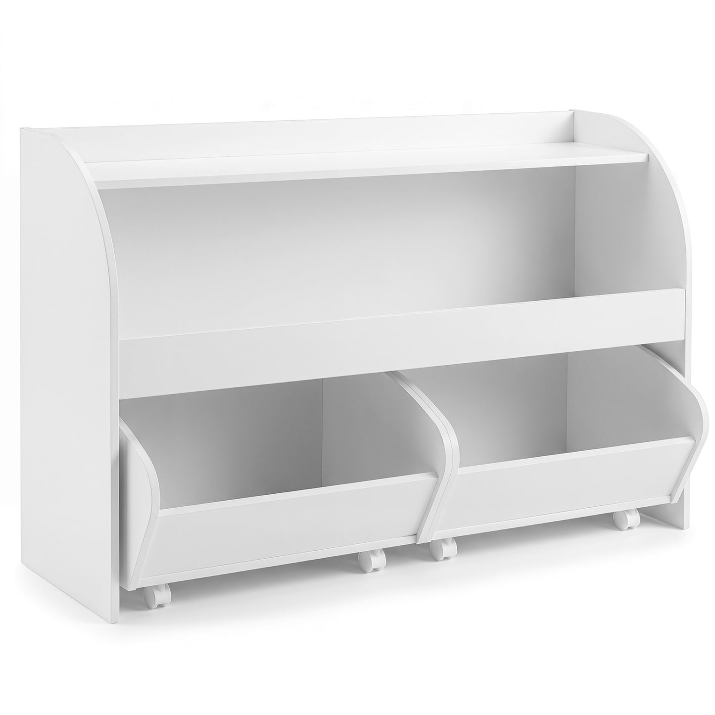 Kids Toy Storage Organizer with 2 Rolling Drawers & 3-Tier Bookshelf for Playroom-Natural