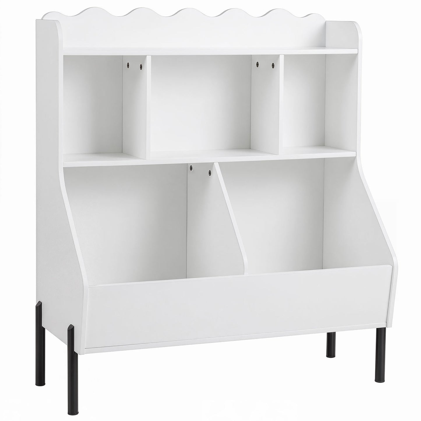 Kids Toy Storage Organizer Wooden Montessori Bookshelf with 5 Storage Cubes-Natural