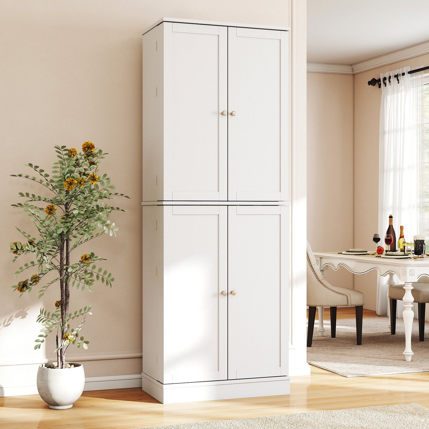 Kitchen Pantry Cabinet 65.5 Inch Freestanding Tall Buffet Cupboard-Black