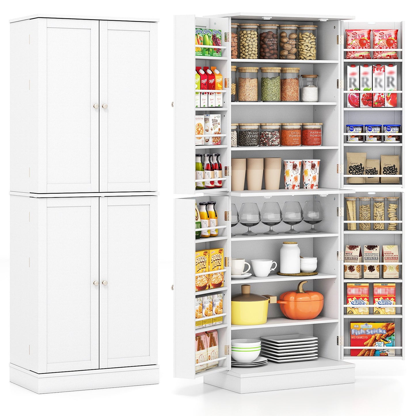 Kitchen Pantry Cabinet 65.5 Inch Freestanding Tall Buffet Cupboard-Black