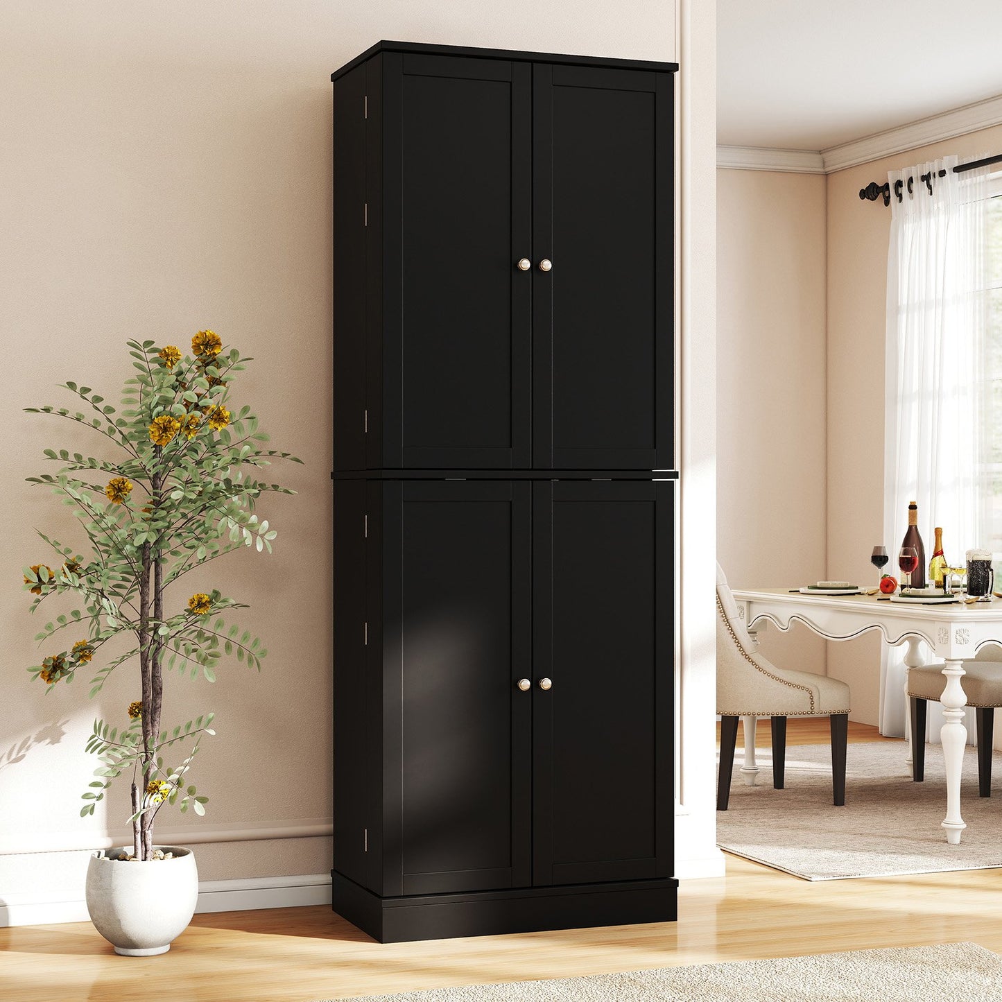 Kitchen Pantry Cabinet 65.5 Inch Freestanding Tall Buffet Cupboard-Black
