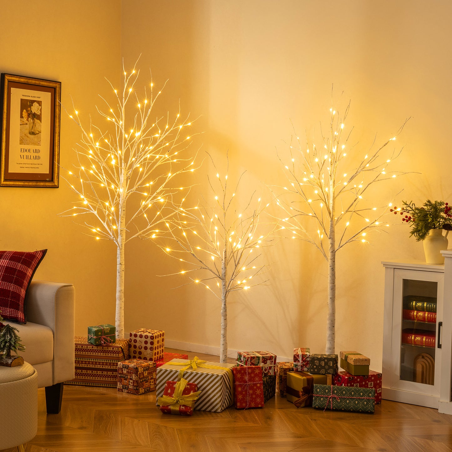 Lighted Birch Tree Set of 3 with 4/5/6 FT Pre-Lit Artificial Christmas Tree for Holiday Party