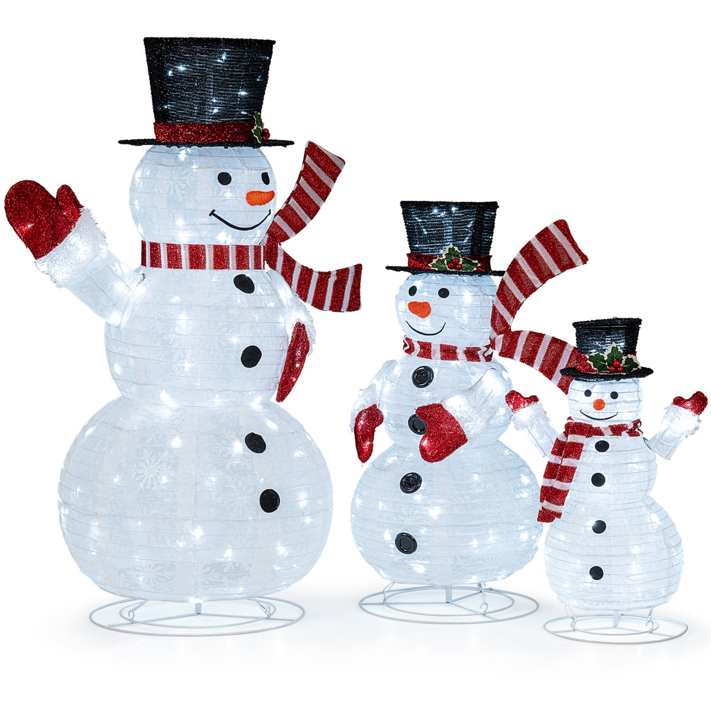 Lighted Snowman Family Christmas Decoration 3-Piece Pre-Lit 2D Snowman Set