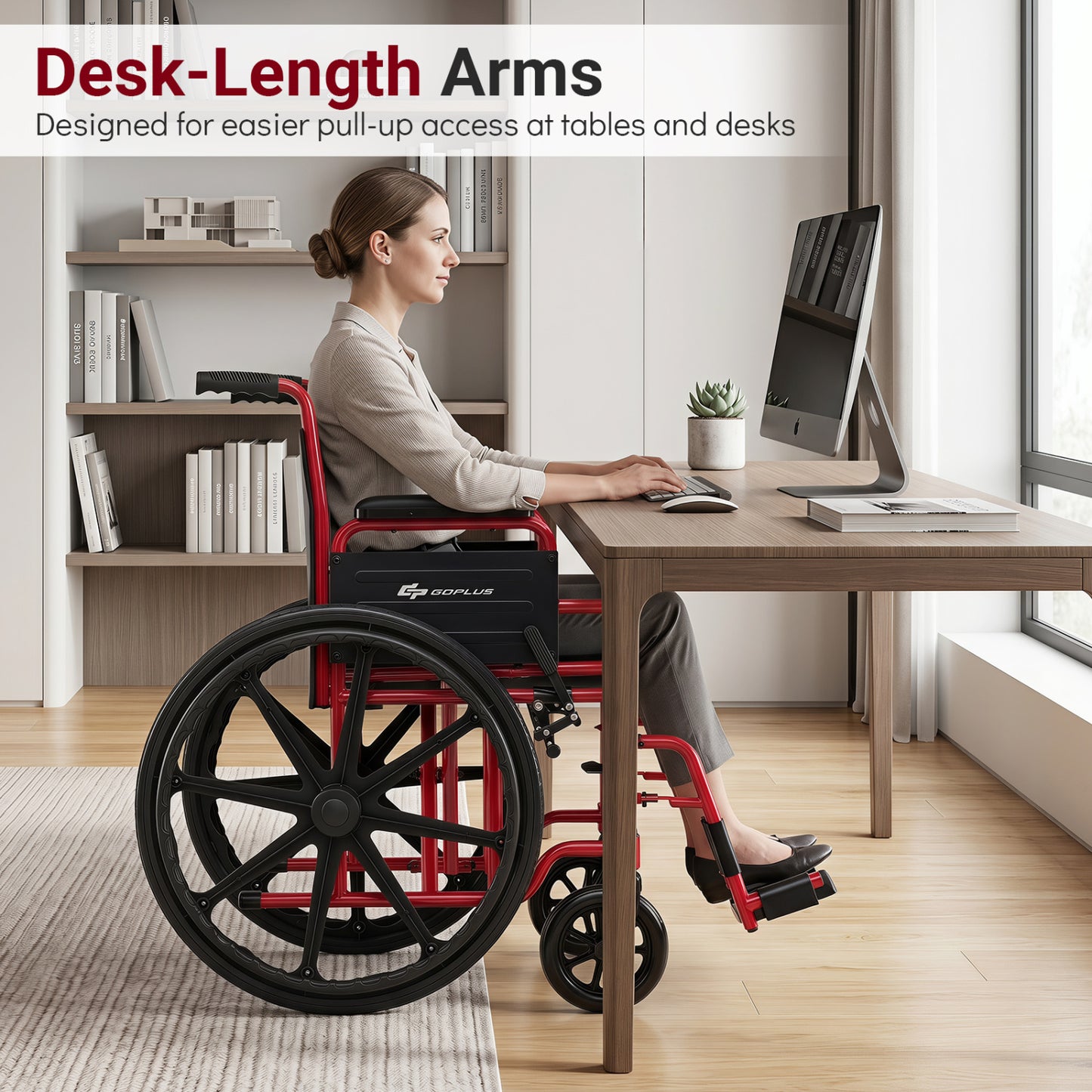Lightweight Folding Wheelchair for Adults with Swing-Away Footrest and Desk Arm-Black