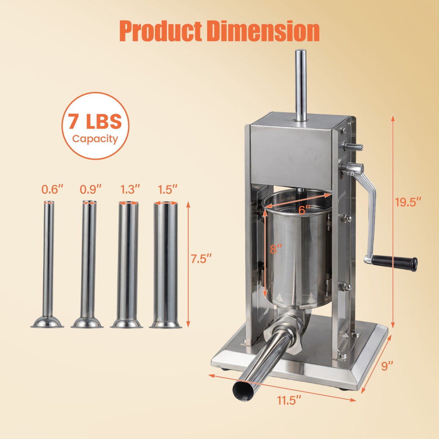 Manual Sausage Stuffer with 2 Speeds & 4 Stuffing Tubes for Commercial Home-5 L