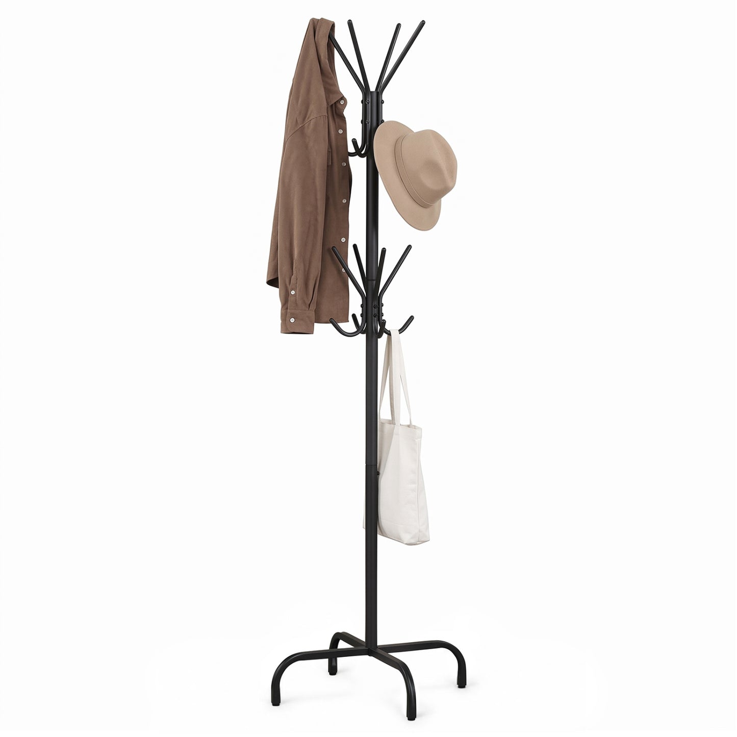 Metal Coat Rack Freestanding with 16 Hooks and 4 Legs for Entryway Office Bedroom-Black