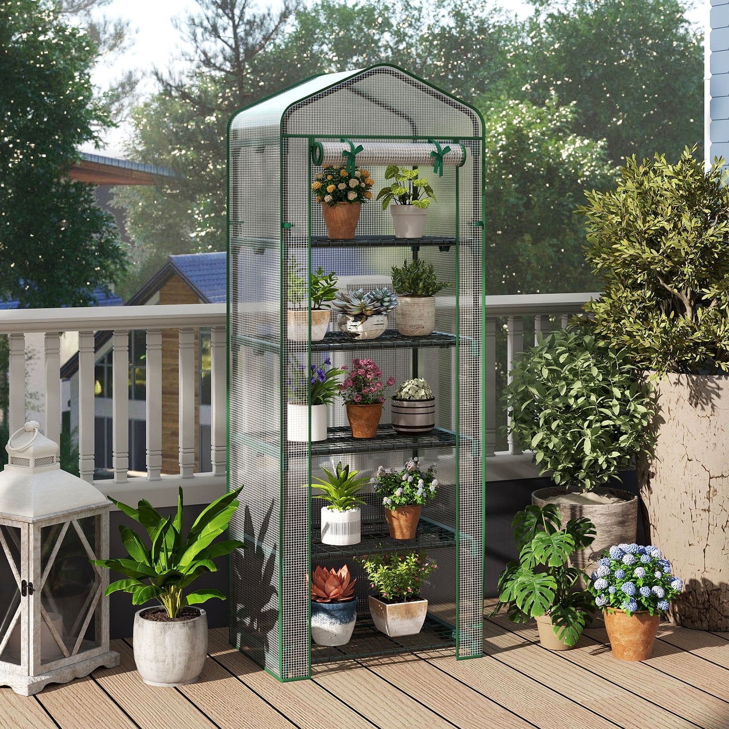 Mini Greenhouse Portable Plant Grow House with 5 Tier Shelves-Green