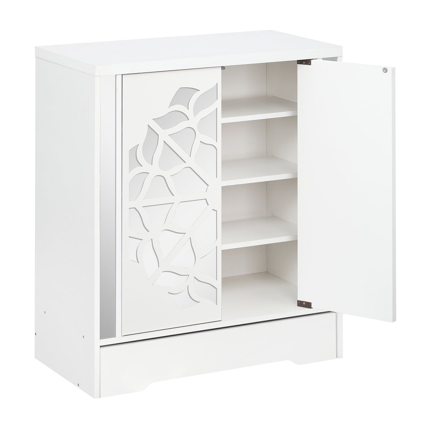 Mirrored Shoe Cabinet 4-Tier Shoe Organizer with Large Drawer-White