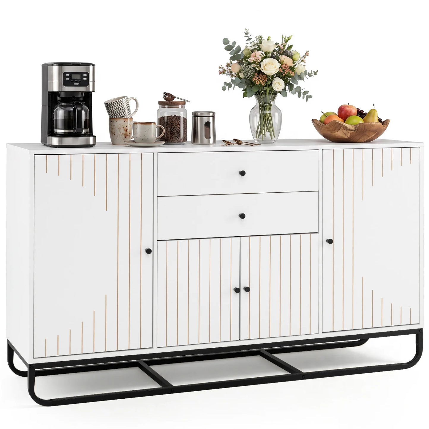 Modern Buffet Sideboard Cabinet w/ 2 Drawers & Adjustable Shelves for Dining Room-Black