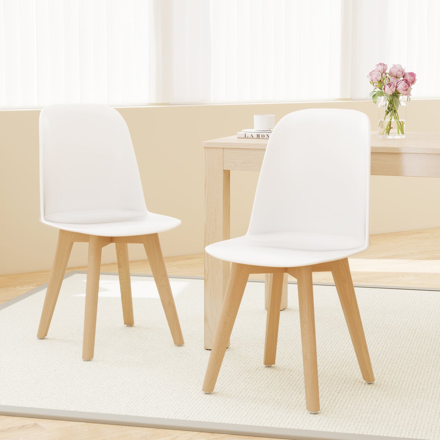 Modern Dining Chair Set of 2 with Solid Beech Wood Legs and Tilt Backrest-Black