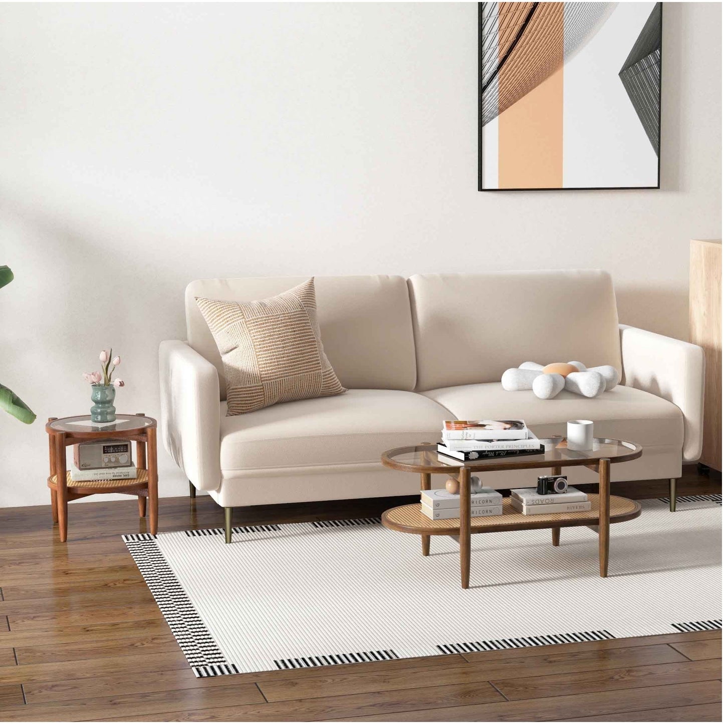 Modern Living Room Set: Loveseat Armchair Side Table & Coffee Table